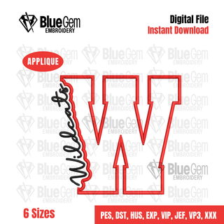 W - WILDCATS Cutout Embroidery Design - 6 Sizes Included (Left Chest and Center Chest)
