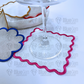 In-The-Hoop Cocktail Napkin Embroidery Design – Wavy Square Coaster (SVG Cut File Included)