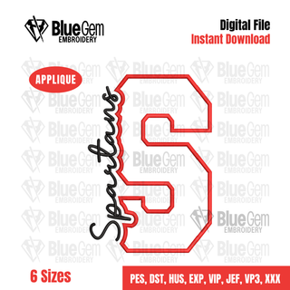S - Spartans Cutout Embroidery Design - 6 Sizes Included (Left Chest and Center Chest)