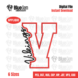 V - Vikings Cutout Embroidery Design - 6 Sizes Included (Left Chest and Center Chest)