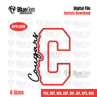 C - Cougars Cutout Embroidery Design - 6 Sizes Included (Left Chest and Center Chest)