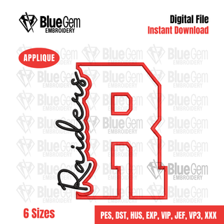 R - Raiders Cutout Embroidery Design - 6 Sizes Included (Left Chest and Center Chest)