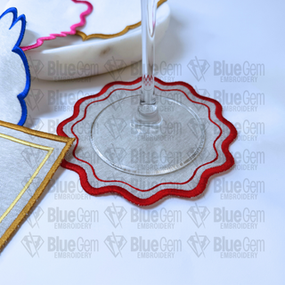 In-The-Hoop Cocktail Napkin Embroidery Design – Wavy Circle Coaster (SVG Cut File Included)