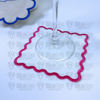 In-The-Hoop Cocktail Napkin Embroidery Design – Wavy Square Coaster (SVG Cut File Included)
