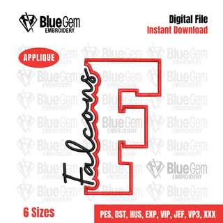 F - Falcons Cutout Embroidery Design - 6 Sizes Included (Left Chest and Center Chest)