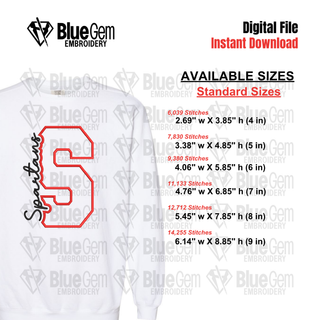S - Spartans Cutout Embroidery Design - 6 Sizes Included (Left Chest and Center Chest)