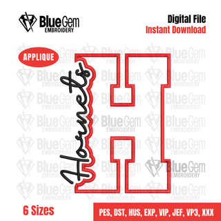 H - Hornets Cutout Embroidery Design - 6 Sizes Included (Left Chest and Center Chest)