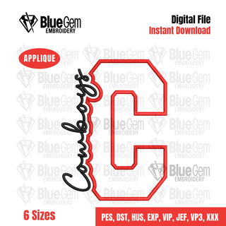 C - Cowboys Cutout Embroidery Design - 6 Sizes Included (Left Chest and Center Chest)