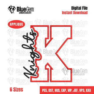 K - Knights Cutout Embroidery Design - 6 Sizes Included (Left Chest and Center Chest)