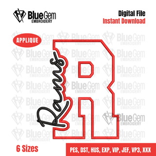 R - Rams Cutout Embroidery Design - 6 Sizes Included (Left Chest and Center Chest)