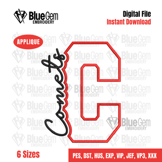 C - Comets Cutout Embroidery Design - 6 Sizes Included (Left Chest and Center Chest)