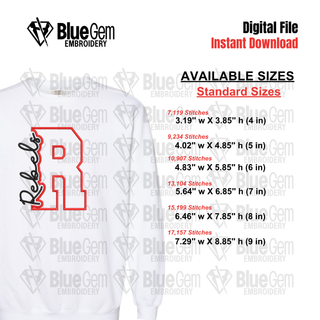 R - Rebels Cutout Embroidery Design - 6 Sizes Included (Left Chest and Center Chest)
