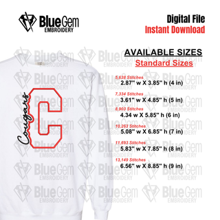 C - Cougars Cutout Embroidery Design - 6 Sizes Included (Left Chest and Center Chest)