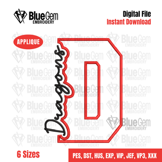 D - Dragons Cutout Embroidery Design - 6 Sizes Included (Left Chest and Center Chest)