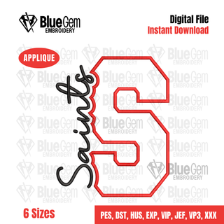 S - Saints Cutout Embroidery Design - 6 Sizes Included (Left Chest and Center Chest)