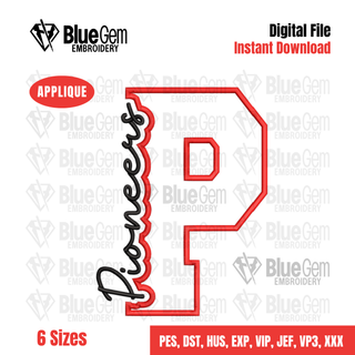 P - Pioneers Cutout Embroidery Design - 6 Sizes Included (Left Chest and Center Chest)