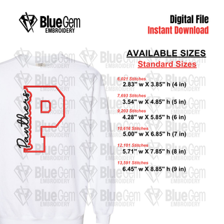 P - Panthers Cutout Embroidery Design - 6 Sizes Included (Left Chest and Center Chest)