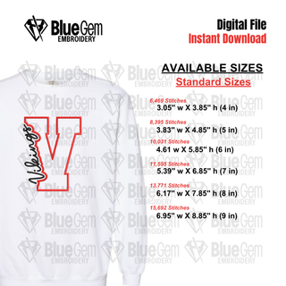 V - Vikings Cutout Embroidery Design - 6 Sizes Included (Left Chest and Center Chest)