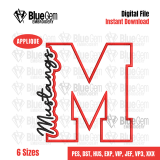 M - Mustangs Cutout Embroidery Design - 6 Sizes Included (Left Chest and Center Chest)