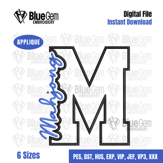M - Mahjong Cutout Embroidery Design - 6 Sizes Included (Left Chest and Center Chest)