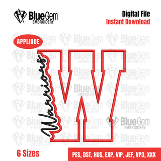 W - Warriors Cutout Embroidery Design - 6 Sizes Included (Left Chest and Center Chest)