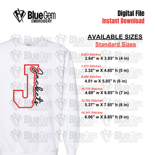 J - Jackets Cutout Embroidery Design - 6 Sizes Included (Left Chest and Center Chest)
