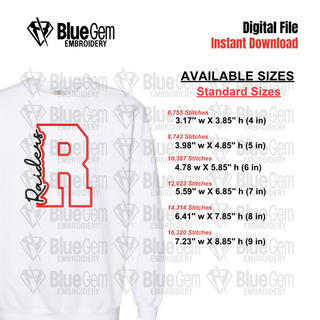 R - Raiders Cutout Embroidery Design - 6 Sizes Included (Left Chest and Center Chest)