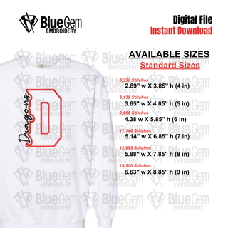 D - Dragons Cutout Embroidery Design - 6 Sizes Included (Left Chest and Center Chest)