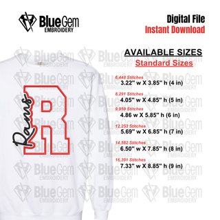 R - Rams Cutout Embroidery Design - 6 Sizes Included (Left Chest and Center Chest)