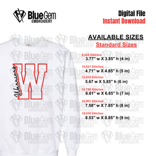 W - Warriors Cutout Embroidery Design - 6 Sizes Included (Left Chest and Center Chest)