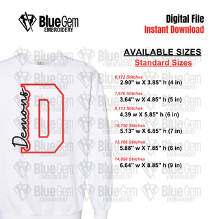 D - Demons Cutout Embroidery Design - 6 Sizes Included (Left Chest and Center Chest)