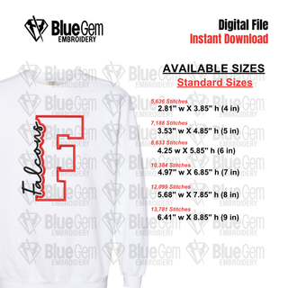 F - Falcons Cutout Embroidery Design - 6 Sizes Included (Left Chest and Center Chest)