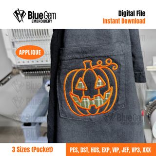 Halloween Pumpkin Embroidery Design: Pocket Embroidery Design, Fall Applique, 3 Sizes