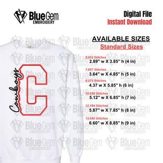 C - Cowboys Cutout Embroidery Design - 6 Sizes Included (Left Chest and Center Chest)