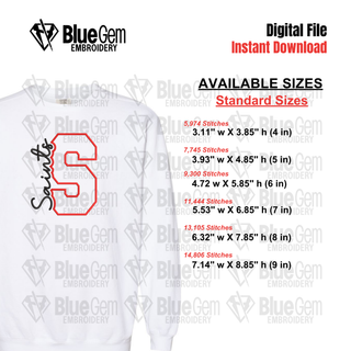 S - Saints Cutout Embroidery Design - 6 Sizes Included (Left Chest and Center Chest)