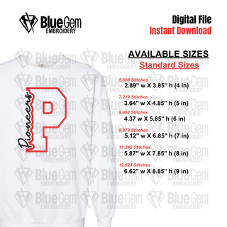 P - Pioneers Cutout Embroidery Design - 6 Sizes Included (Left Chest and Center Chest)