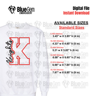 K - Knights Cutout Embroidery Design - 6 Sizes Included (Left Chest and Center Chest)