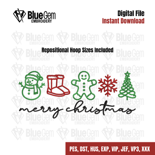 Merry Christmas Embroidery Design with Icons
