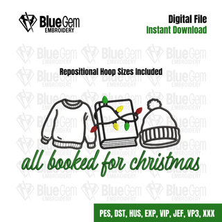 All Booked for Christmas Embroidery Design