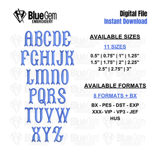 Brookfish Embroidery Font - BX Format Included, Fishtail Embroidery Font, 11 Sizes, 0.5" - 3", Instant Download