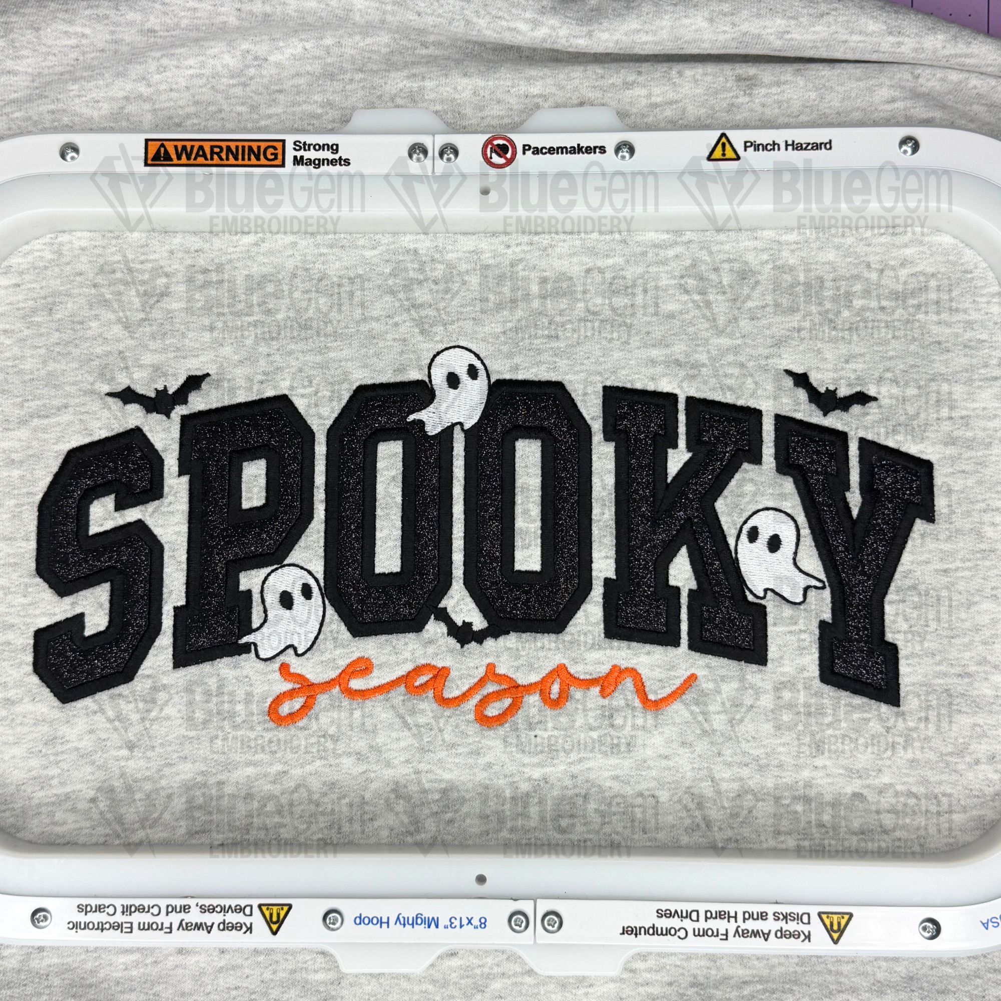 Spooky Season Applique Embroidery Design with Bats and Ghosts