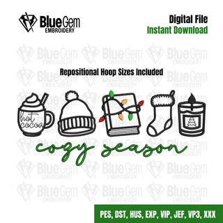 Cozy Season Christmas Embroidery Design: Bookish Icons