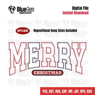 Merry Christmas Zigzag Applique Embroidery Design