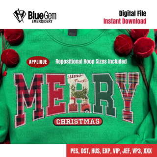 Merry Christmas Zigzag Applique Embroidery Design