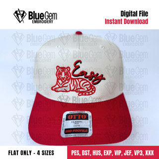 Easy Tiger Hat Embroidery Design - 4 Hat Sizes