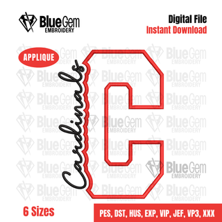 C - Cardinals Cutout Embroidery Design - 6 Sizes Included (Left Chest and Center Chest)