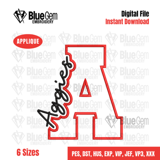 A - Aggies Cutout Embroidery Design - 6 Sizes Included (Left Chest and Center Chest)