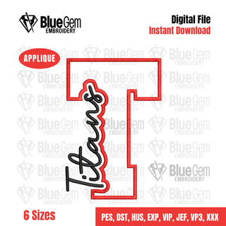 T - Titans Cutout Embroidery Design - 6 Sizes Included (Left Chest and Center Chest)