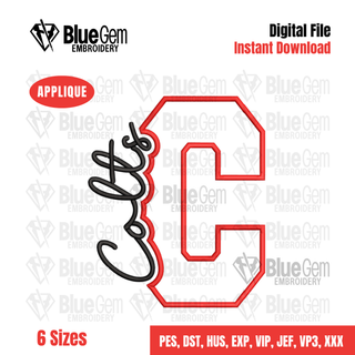 C - Colts Cutout Embroidery Design - 6 Sizes Included (Left Chest and Center Chest)