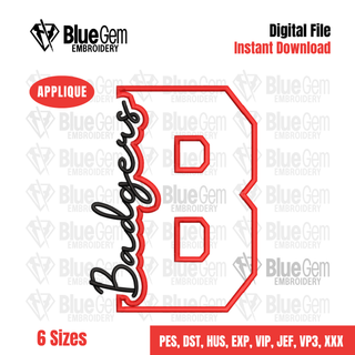 B - Badgers Cutout Embroidery Design - 6 Sizes Included (Left Chest and Center Chest)